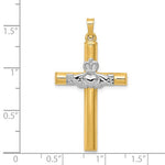 Load image into Gallery viewer, 14k Yellow White Gold Two Tone Claddagh Celtic Cross Pendant Charm
