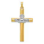 Lataa kuva Galleria-katseluun, 14k Yellow White Gold Two Tone Claddagh Celtic Cross Pendant Charm
