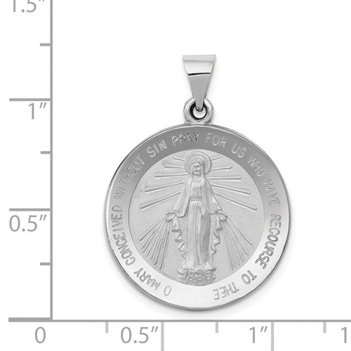 14k White Gold Blessed Virgin Mary Miraculous Round Pendant Charm