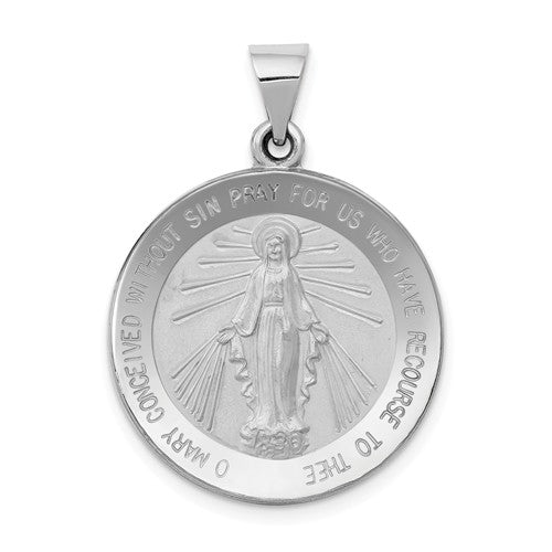 14k White Gold Blessed Virgin Mary Miraculous Round Pendant Charm
