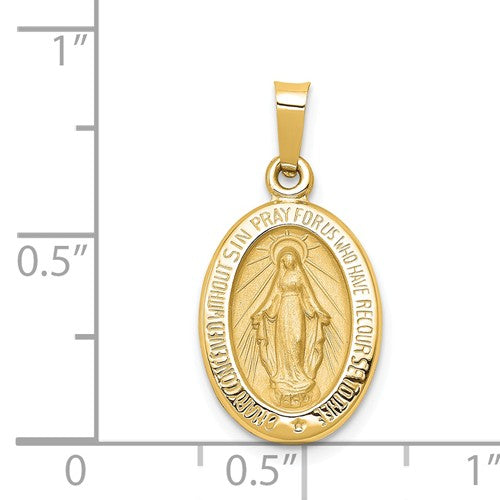 14k Yellow Gold Blessed Virgin Mary Miraculous Medal Oval Small Pendant Charm