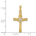 Kép betöltése a galériamegjelenítőbe: 14k Yellow Gold and Rhodium Claddagh Celtic Cross Pendant Charm
