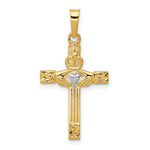 Indlæs billede til gallerivisning 14k Yellow Gold and Rhodium Claddagh Celtic Cross Pendant Charm
