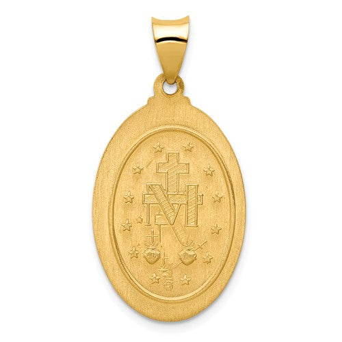 14k Yellow Gold Blessed Virgin Mary Miraculous Medal Oval Spanish Version Pendant Charm