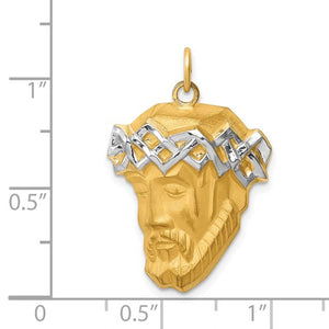 14k Yellow Gold Rhodium Jesus Christ Face Head Pendant Charm