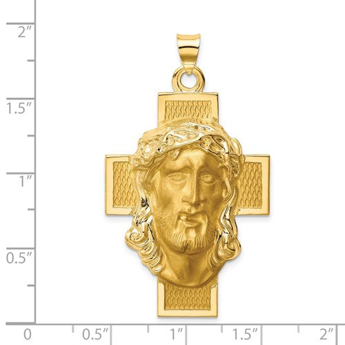 14k Yellow Gold Jesus Christ Face Head  Cross Pendant Charm