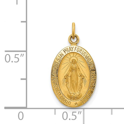 14k Yellow Gold Blessed Virgin Mary Miraculous Medal Oval Small Pendant Charm
