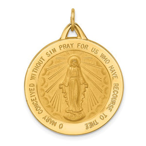 14k Yellow Gold Blessed Virgin Mary Miraculous Round Pendant Charm