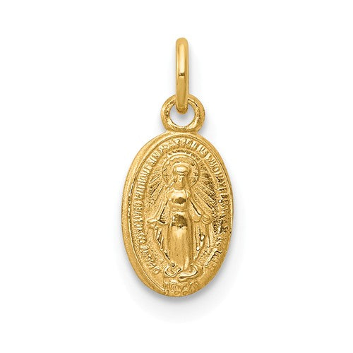 14k Yellow Gold Blessed Virgin Mary Miraculous Medal Oval Extra Small Pendant Charm