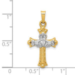 Φόρτωση εικόνας στο εργαλείο προβολής Συλλογής, 14k Yellow White Gold Two Tone Celtic Claddagh Cross Pendant Charm
