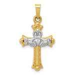 Afbeelding in Gallery-weergave laden, 14k Yellow White Gold Two Tone Celtic Claddagh Cross Pendant Charm
