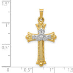 Load image into Gallery viewer, 14k Yellow White Gold Two Tone Celtic Claddagh Cross Pendant Charm
