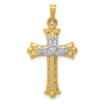 Afbeelding in Gallery-weergave laden, 14k Yellow White Gold Two Tone Celtic Claddagh Cross Pendant Charm
