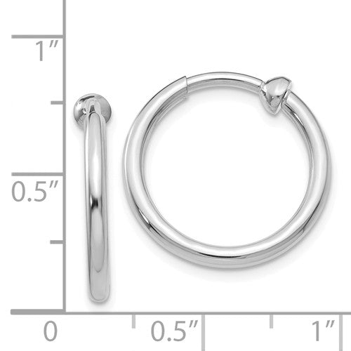 14k White Gold Non Pierced Clip On Round Hoop Earrings 19mm x 2mm
