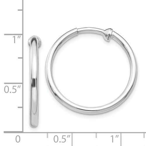14k White Gold Non Pierced Clip On Round Hoop Earrings 23mm x 2mm