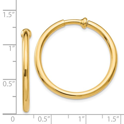14K Yellow Gold 30mm x 2.5mm Non Pierced Round Hoop Earrings