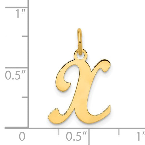 14K Yellow Gold Initial Letter X Cursive Script Alphabet Pendant Charm