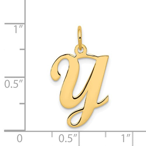 14K Yellow Gold Initial Letter Y Cursive Script Alphabet Pendant Charm