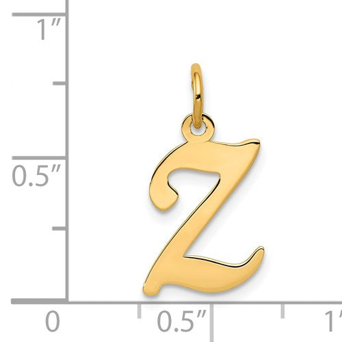 14K Yellow Gold Initial Letter Z Cursive Script Alphabet Pendant Charm
