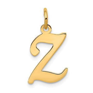 14K Yellow Gold Initial Letter Z Cursive Script Alphabet Pendant Charm