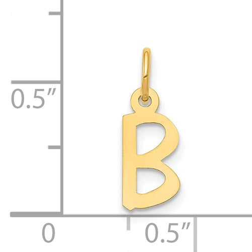 14K Yellow Gold Uppercase Initial Letter B Block Alphabet Small Pendant Charm