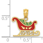 Load image into Gallery viewer, 14k Yellow Gold Enamel Sleigh Christmas Pendant Charm
