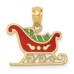 Load image into Gallery viewer, 14k Yellow Gold Enamel Sleigh Christmas Pendant Charm
